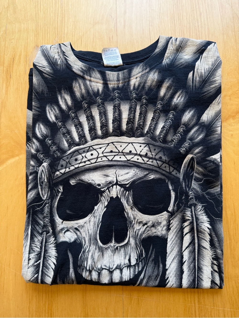 Vintage Skull Native American Graphic T Shirt Men’s XL Black Biker Goth Tee